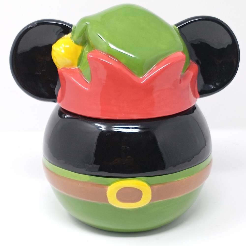 Disney Mickey Mouse Elf Christmas Cookie Jar Zrike Brands Ceramic Holiday Decor